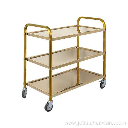 Square Tube Golden Service Trolley 3 Tiers